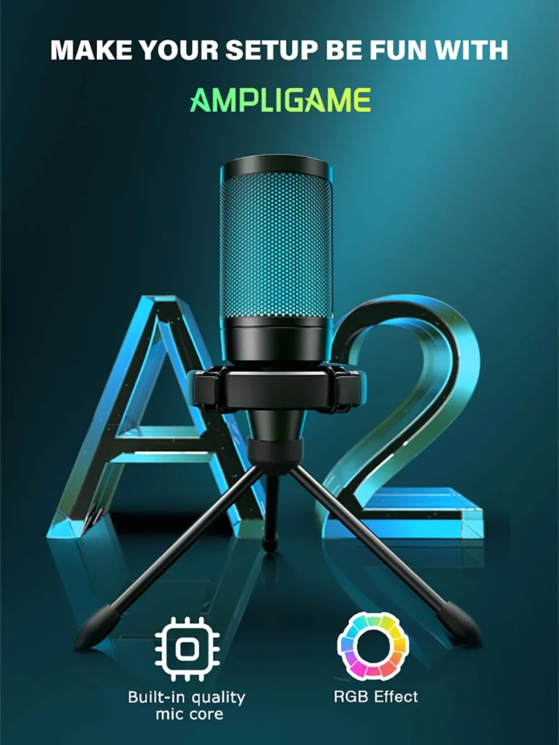 AmpliGame by FIFINE RGB USB Gaming Microphone with Light-touch Mute,Condenser Mic with Tripod for PC,PS4/5,Laptop Streaming-A2 - Image 7